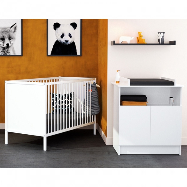 Chambre duo Webaby lit 60 x 120 cm + meuble à langer blanc