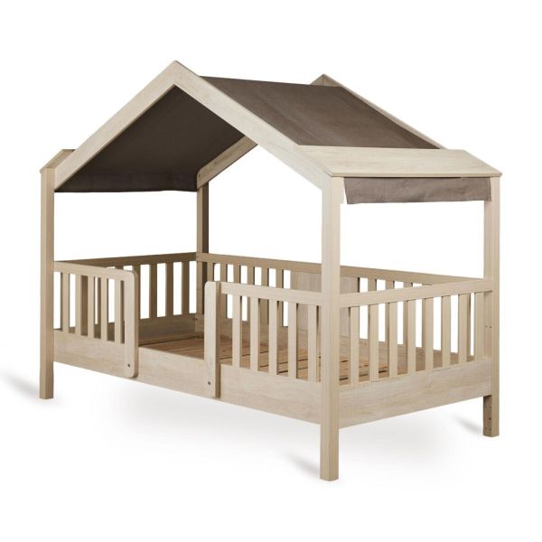Toit pour lit banane enfant 90 x 200 cm en tissu Chalet chocolat