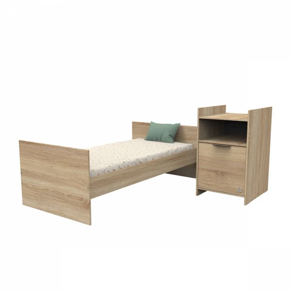 Lit chambre combiné évolutif avec commode 1 porte Azur