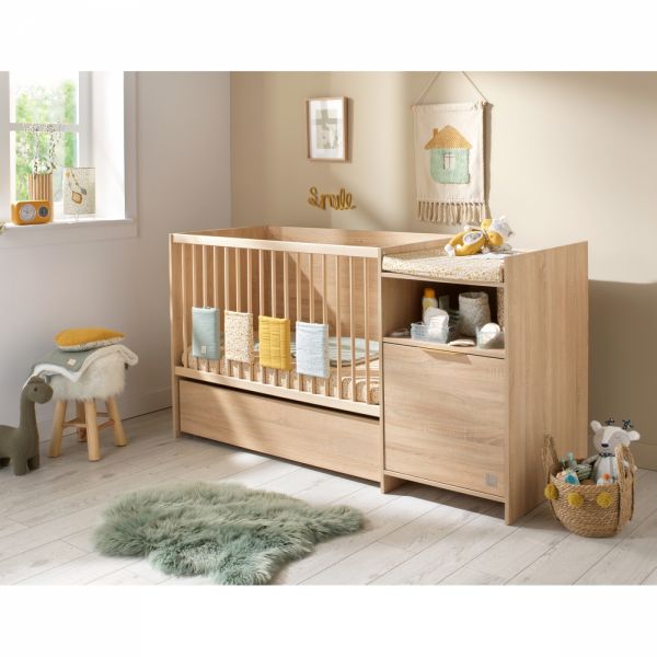 Lit chambre combiné évolutif avec commode 1 porte Azur