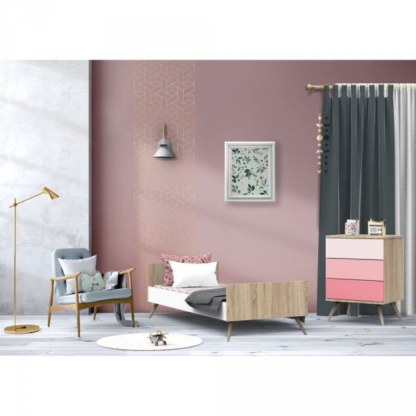 Lit évolutif bébé combiné 60x120 cm en 90x190 cm Seventies Rose