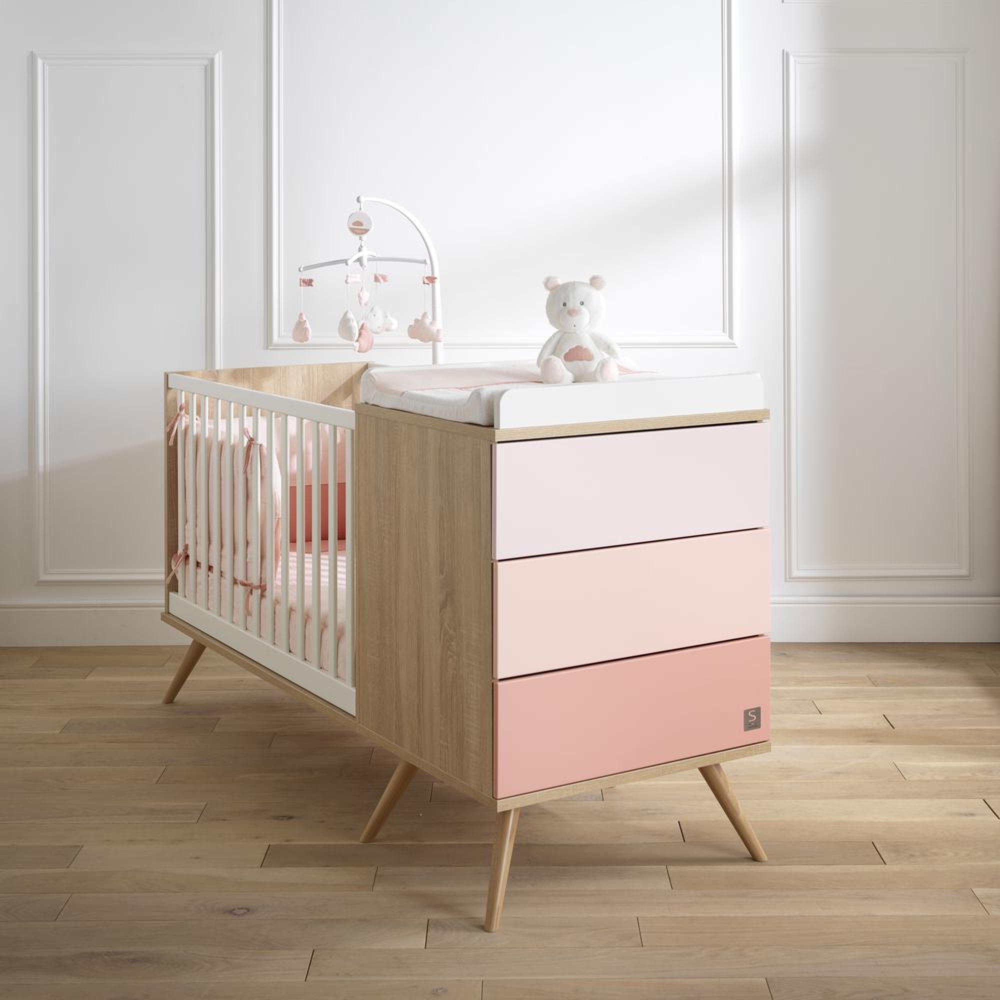 Lit bébé avec table à langer, évolutif, Made in France