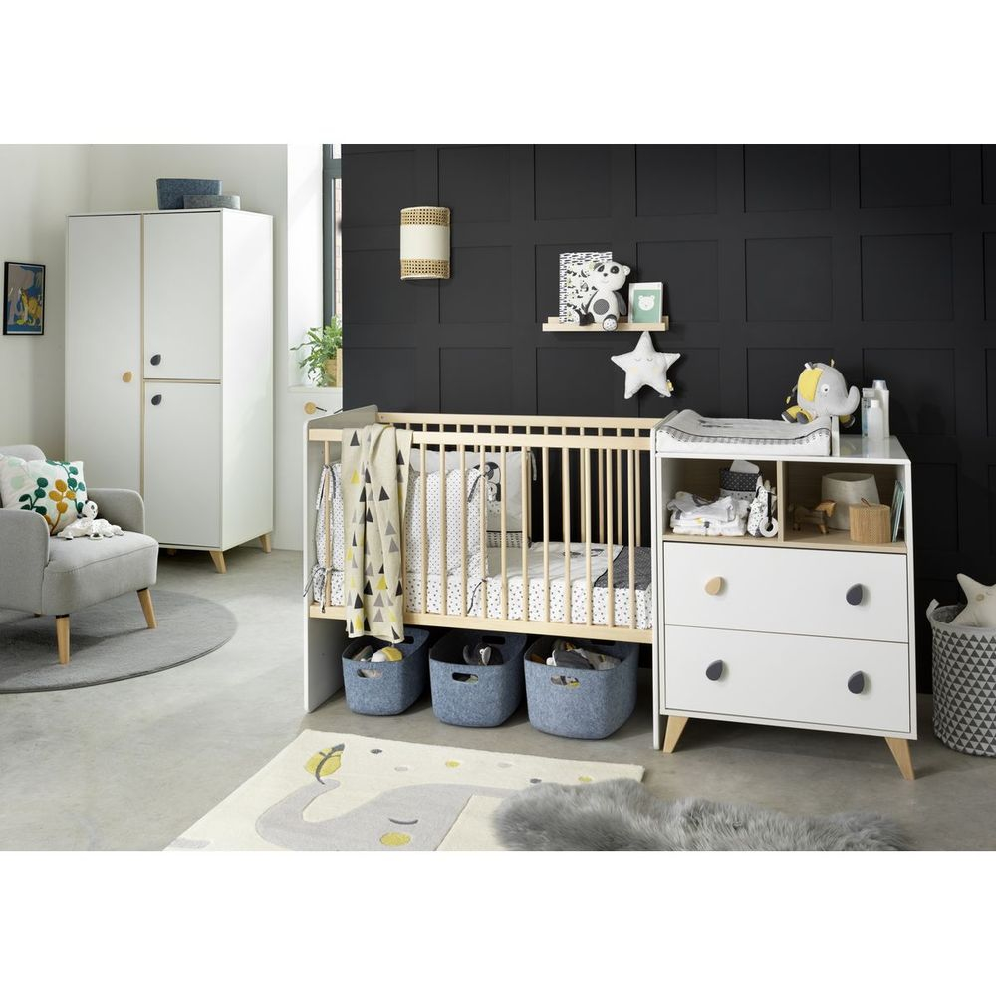 Chambre bébé duo VOLT : lit bébé évolutif et commode