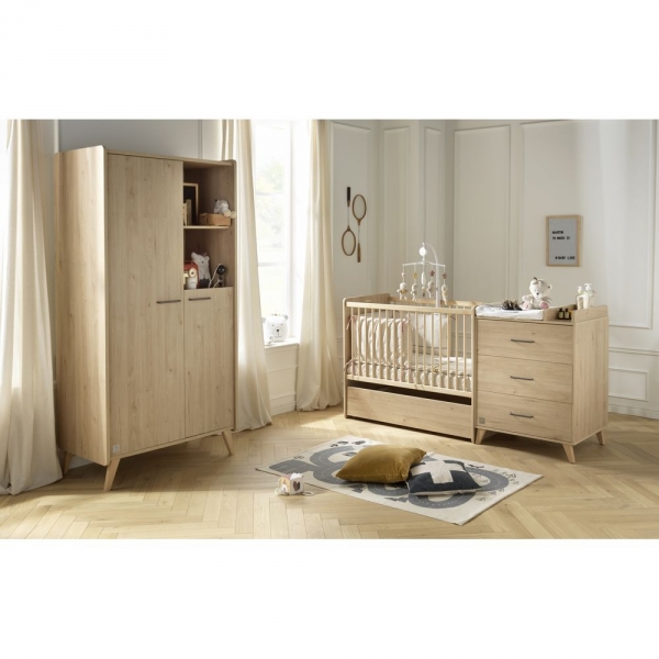 Chambre Duo Lit évolutif bébé combiné 60x120 cm en 90x190 cm + Armoire Arty