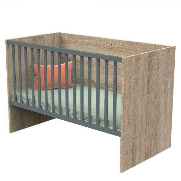 Lit évolutif bébé combiné 70x140 cm en 140x190 cm + Tiroir de lit Nova Gris volcan