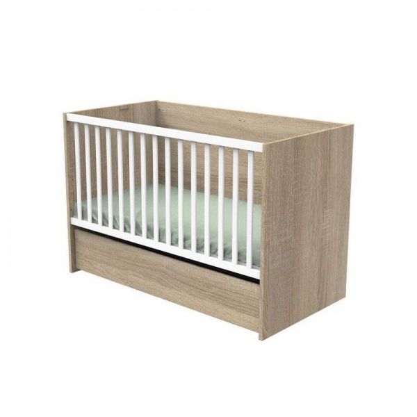Lit évolutif bébé combiné 70x140 cm en 140x200 cm + Tiroir de lit Nova Blanc lin