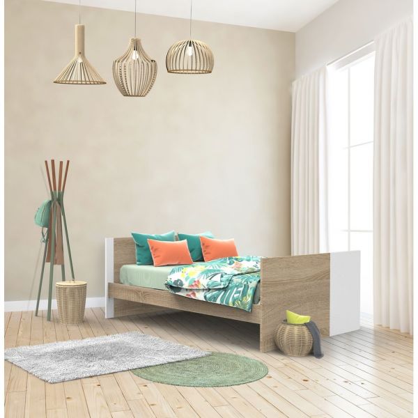 Lit évolutif bébé combiné 70x140 cm en 140x200 cm + Tiroir de lit Nova Blanc lin