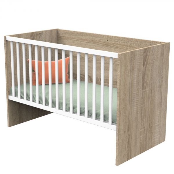 Lit évolutif bébé combiné 70x140 cm en 140x200 cm + Tiroir de lit Nova Blanc lin