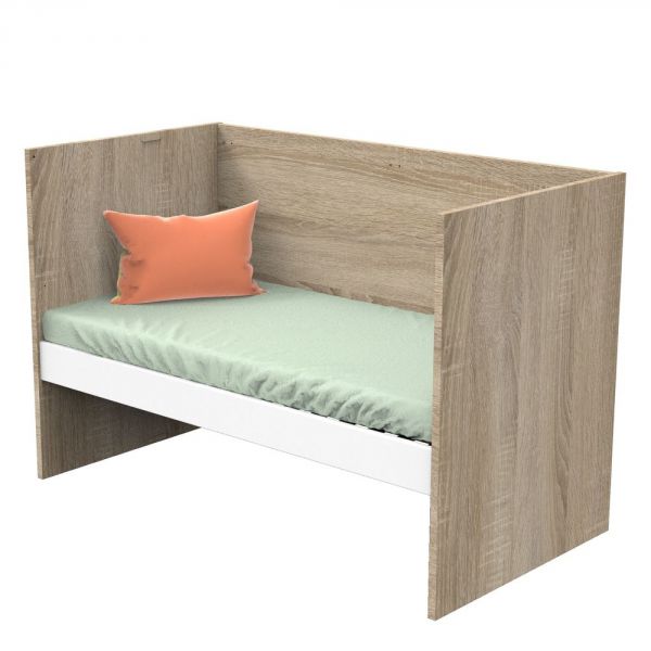Lit évolutif bébé combiné 70x140 cm en 140x200 cm + Tiroir de lit Nova Blanc lin