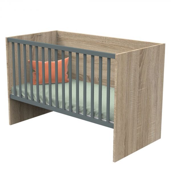 Lit évolutif bébé combiné 70x140 cm en 140x200 cm + Tiroir de lit Nova Gris volcan