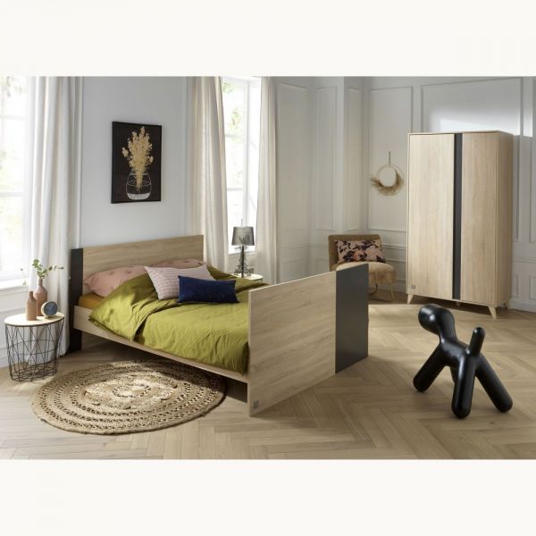 Lit évolutif bébé combiné 70x140 cm en 140x200 cm + Tiroir de lit Nova Gris volcan