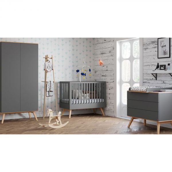 Lit 60x120 graphite et bois - Collection Nature