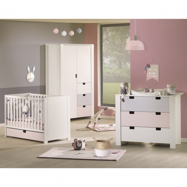 Chambre Duo Lit évolutif bébé Little Big Bed 70x140 cm + Commode City girl