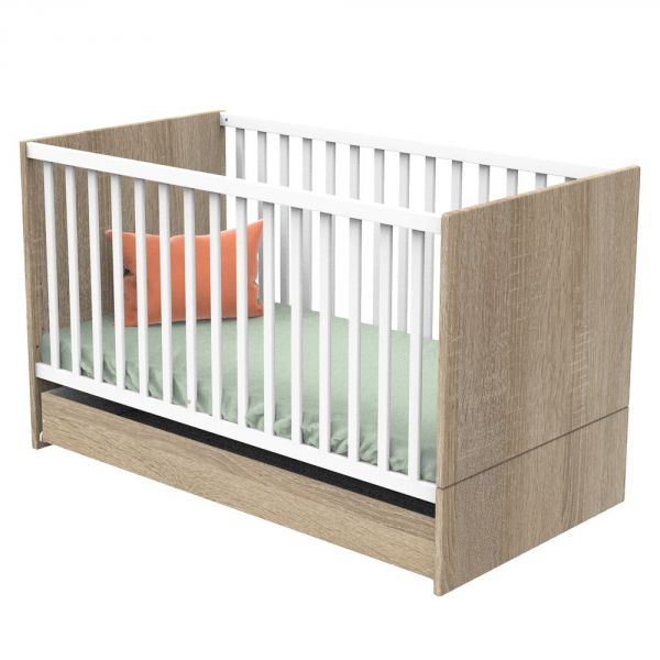 Lit évolutif bébé Little Big Bed 70x140 cm + Tiroir de lit Nova Blanc lin