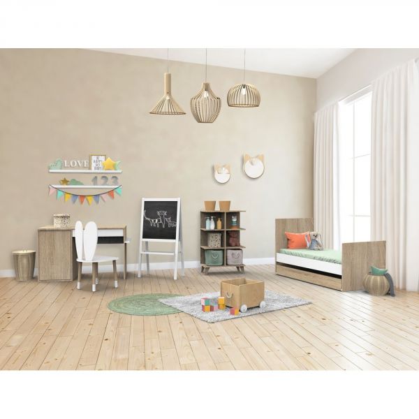 Lit évolutif bébé Little Big Bed 70x140 cm + Tiroir de lit Nova Blanc lin