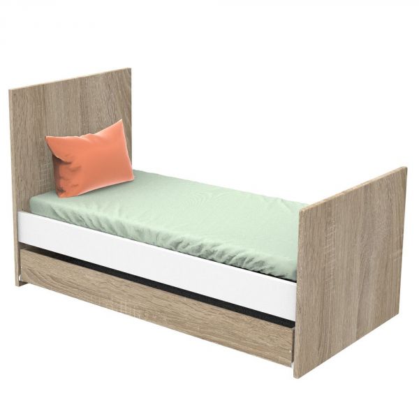 Lit évolutif bébé Little Big Bed 70x140 cm + Tiroir de lit Nova Blanc lin