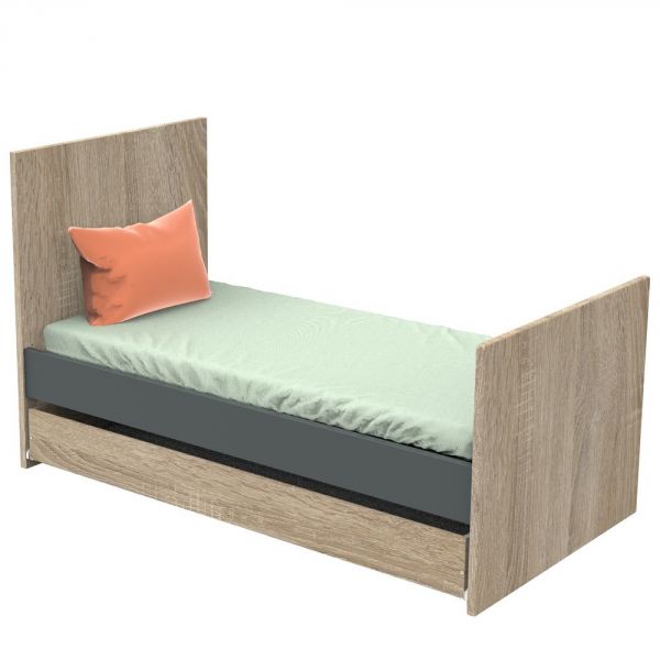 Lit évolutif bébé Little Big Bed 70x140 cm + Tiroir de lit Nova Gris volcan