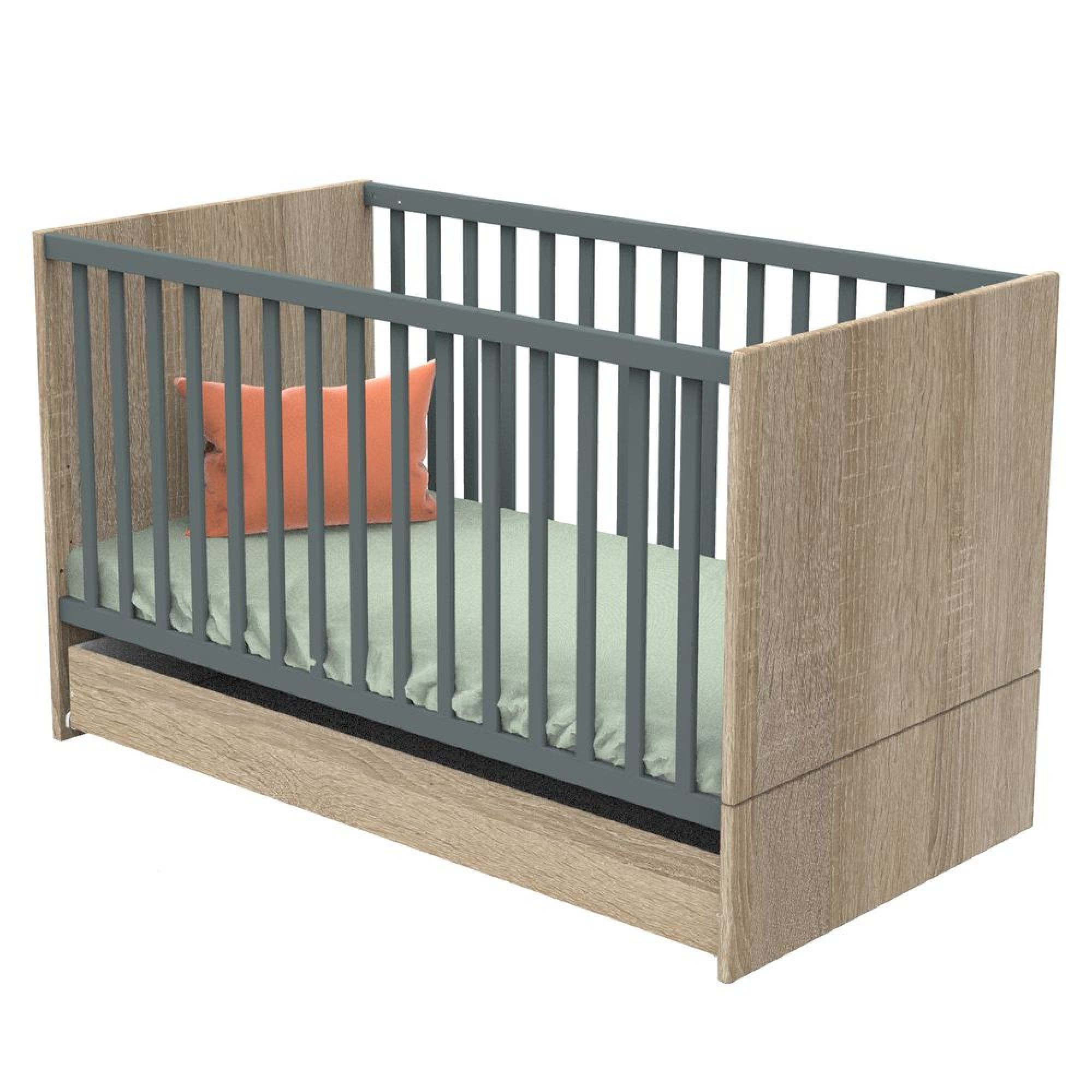 Sauthon Meubles Lit Evolutif Bebe Little Big Bed 70x140 Cm Tiroir De Lit Nova Gris Volcan Made In Bebe