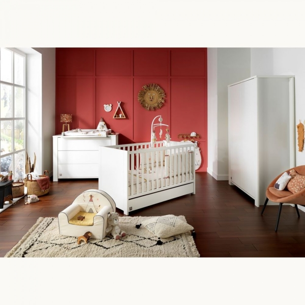 Chambre Trio Lit évolutif bébé Little Big Bed 70x140 cm + Armoire + Commode Loft Blanc