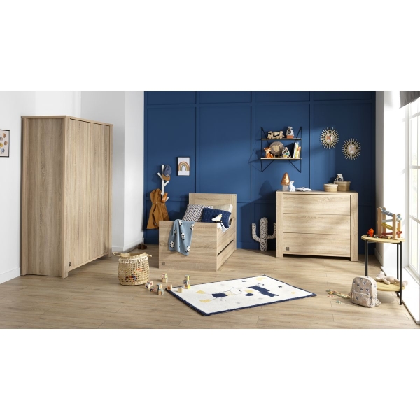 Chambre Trio Lit évolutif bébé Little Big Bed 70x140 cm + Armoire + Commode Antonin Bois