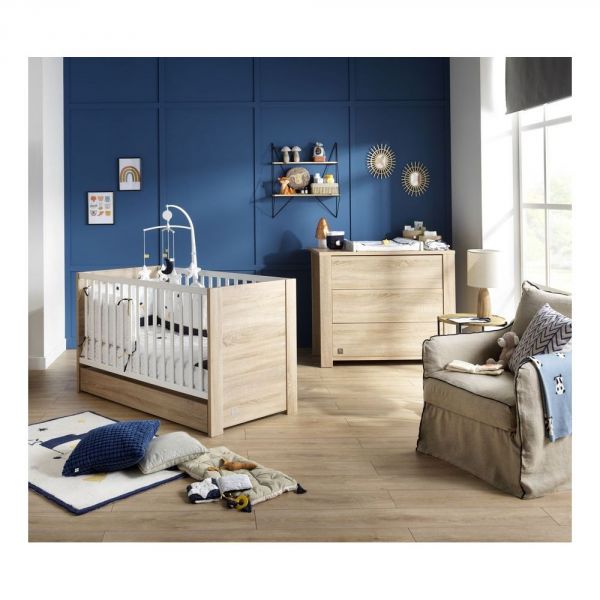 Chambre Duo Lit évolutif bébé Little Big Bed 70x140 cm + Commode Antonin Bois