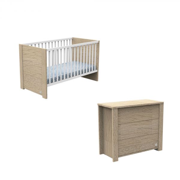 Chambre Duo Lit évolutif bébé Little Big Bed 70x140 cm + Commode Antonin Bois