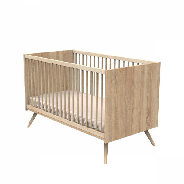 Chambre bébé duo lit little big bed 70x140cm bois + commode sauge Seventies