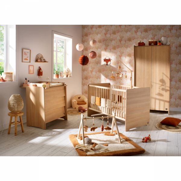 Chambre bébé duo lit little big bed 70x140cm + commode Cannelle + Plan à langer offert