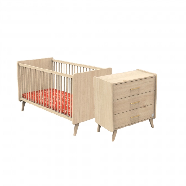 Chambre Duo Lit évolutif bébé Little Big Bed 70x140 cm + Commode Arty