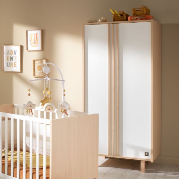 Chambre bébé trio lit little big bed 70x140cm + commode + armoire Nature