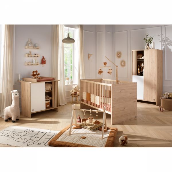 Chambre bébé duo lit 70x140cm + commode blanche Tokyo + Plan à langer offert