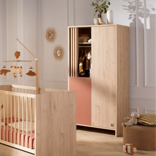 Chambre bébé trio lit little big bed 70x140cm + commode + armoire terracotta Tokyo