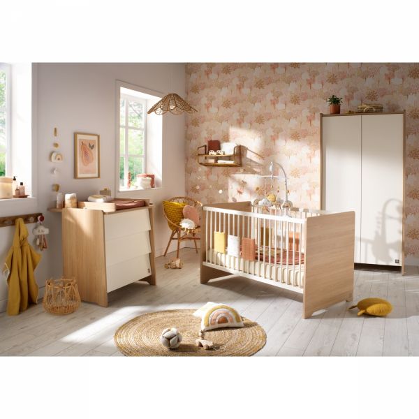 Chambre bébé trio lit little big bed 70x140cm + commode + armoire Vanille