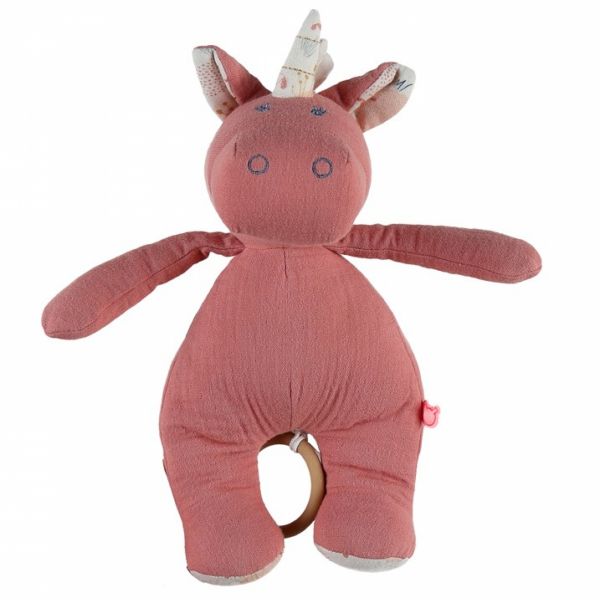 Peluche musicale Lina mousseline de coton bio rose foncée