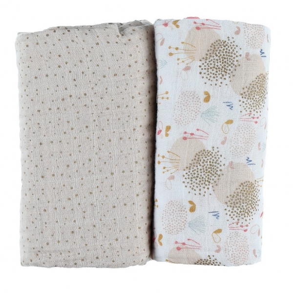 Lot de 2 langes coton bio 100 x 100 cm Lina & Joy