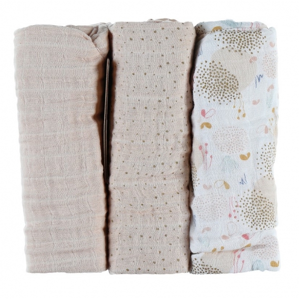 Lot de 3 langes coton bio 70 x 70 cm Lina & Joy