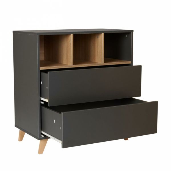 Commode 2 tiroirs 3 niches Loft Anthracite