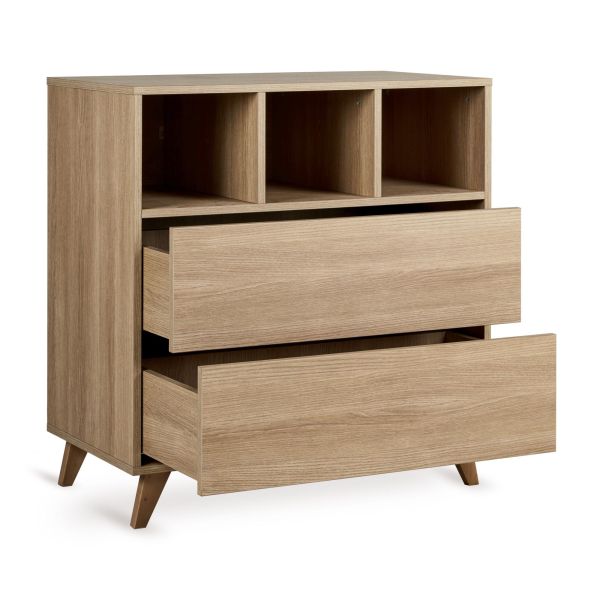 Commode 2 tiroirs 3 niches Loft Honey Ash