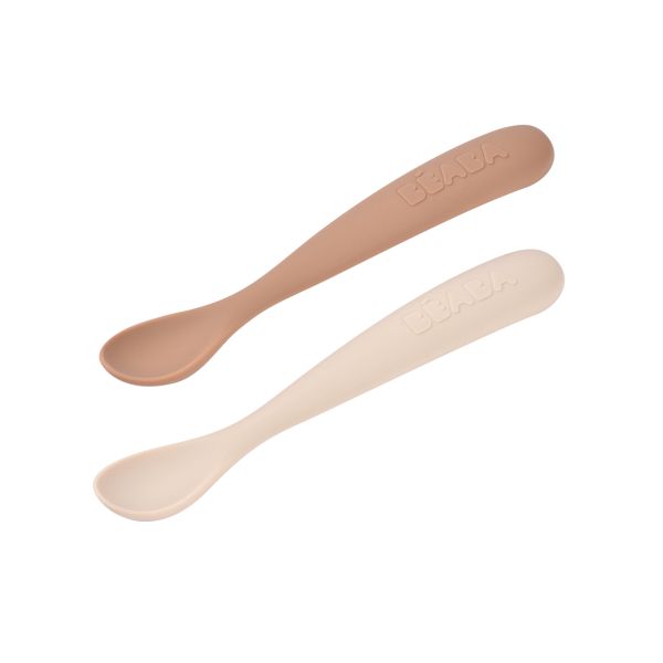 Lot de 2 cuillères silicone 1er âge avec boîte de transport Argile et Pralin