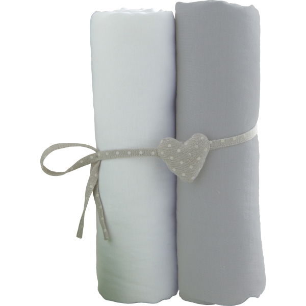 Lot de 2 draps housse 50x83 cm Blanc et gris