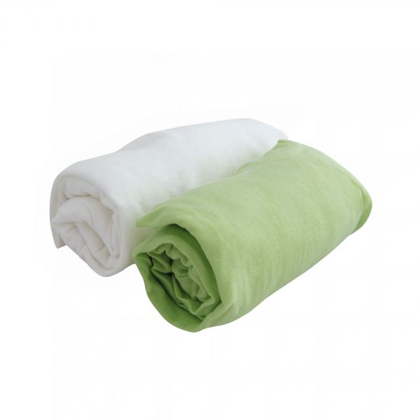 Lot 2 draps-housses jersey 70x140 cm Blanc/Anis