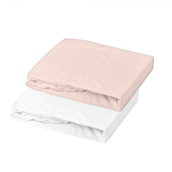 Lot 2 draps housses jersey 60x120 cm Blanc / Nude
