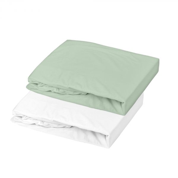 Lot 2 draps-housses jersey 60x120 cm Blanc / Vert de gris