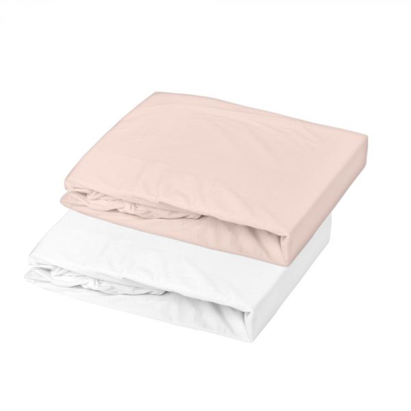 Lot 2 draps housses 70x140 cm Blanc / Nude jersey