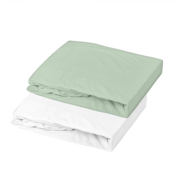 Lot 2 draps-housses Blanc / Vert de gris jersey 70x140 cm