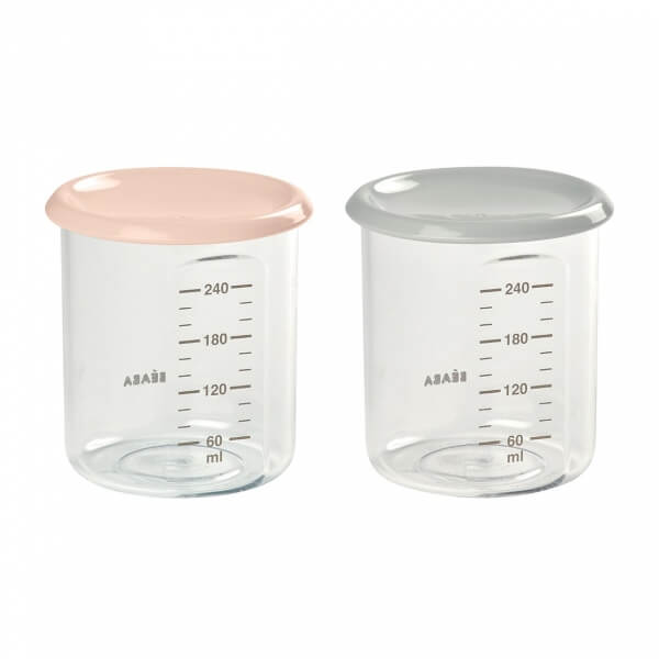 Beaba Lot De 2 Pots De Conservations Maxi Portion 240 Ml Gris Et Rose Made In Bebe
