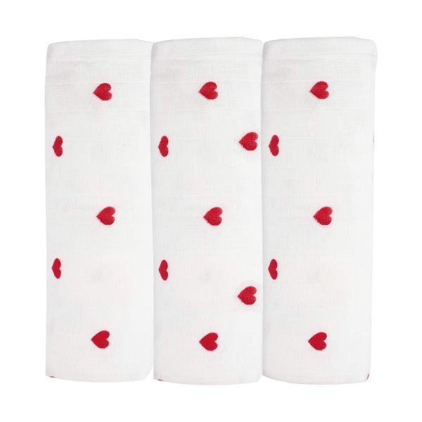 Lot de 3 langes Coeurs Rouge/ Blanc