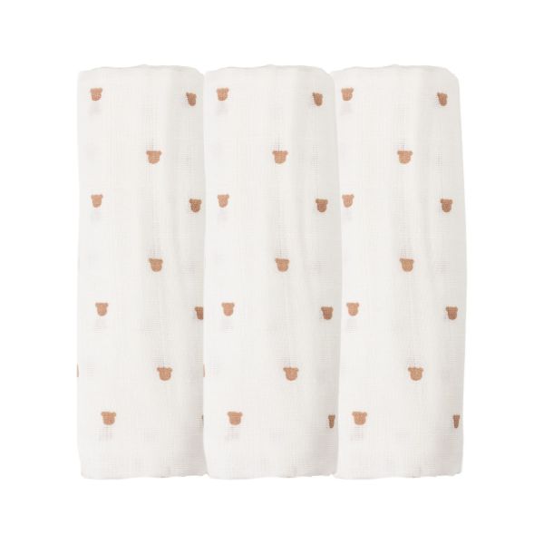 Lot de 3 langes 70 x 70 cm Ours Moka