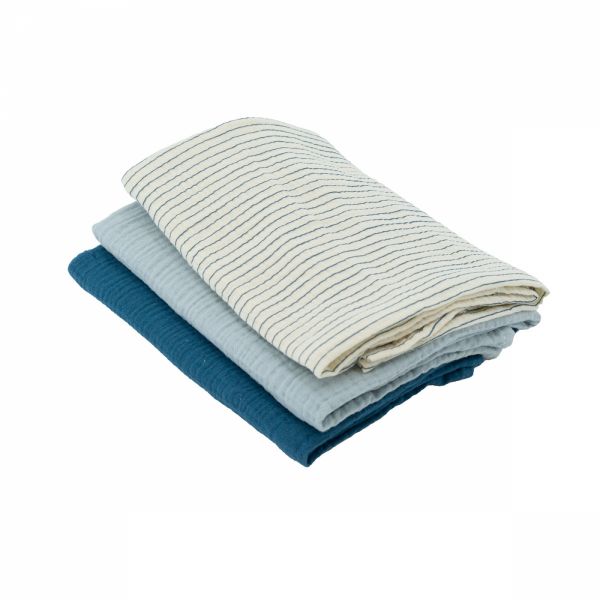 Lot de 3 langes coton Bleu Indigo