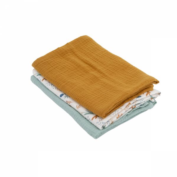 Lot de 3 langes coton Vert caramel